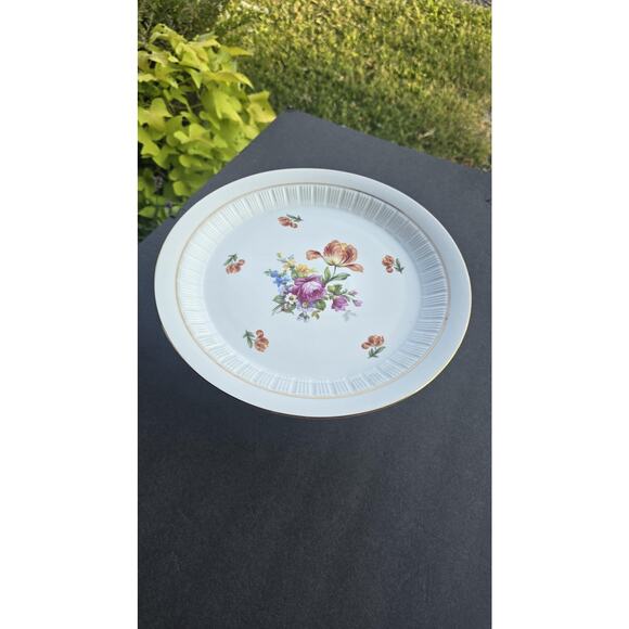 Vintage Henneberg Porzellan Pedestal Cake Plate Floral Gold Trim GDR Germany 11" - Picture 2 of 8
